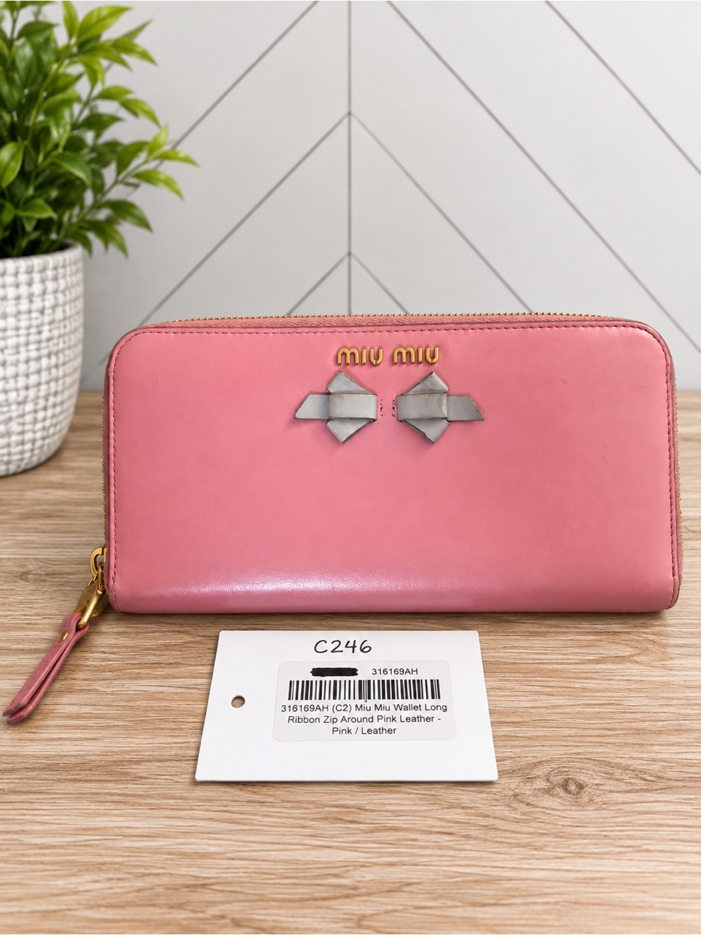 MIU MIU Fiocco Bow Rosa & Blue Zip-Around Long Wallet Leather Made Italy w/ COA
